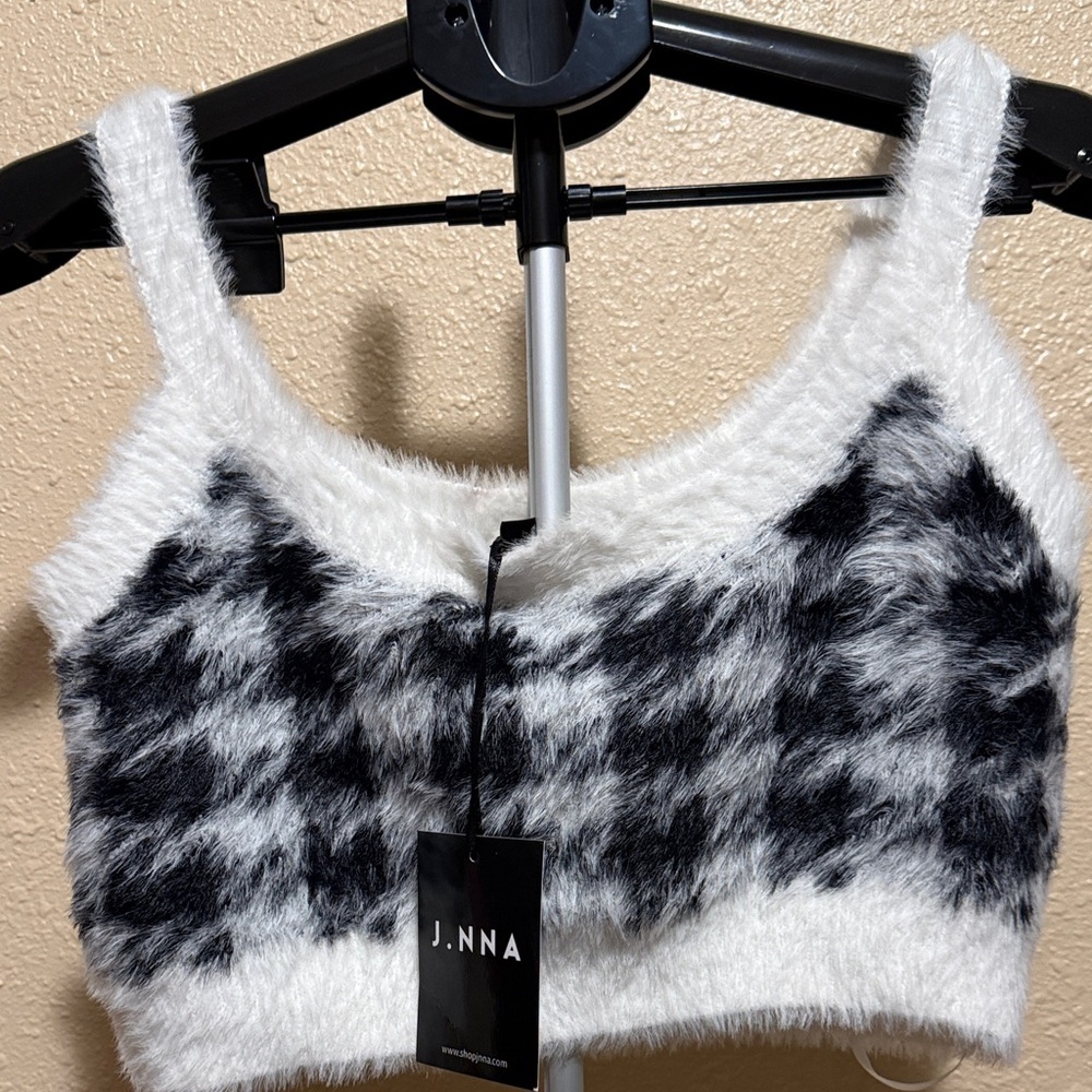 J.NNA Fuzzy Black and White Crop Top​